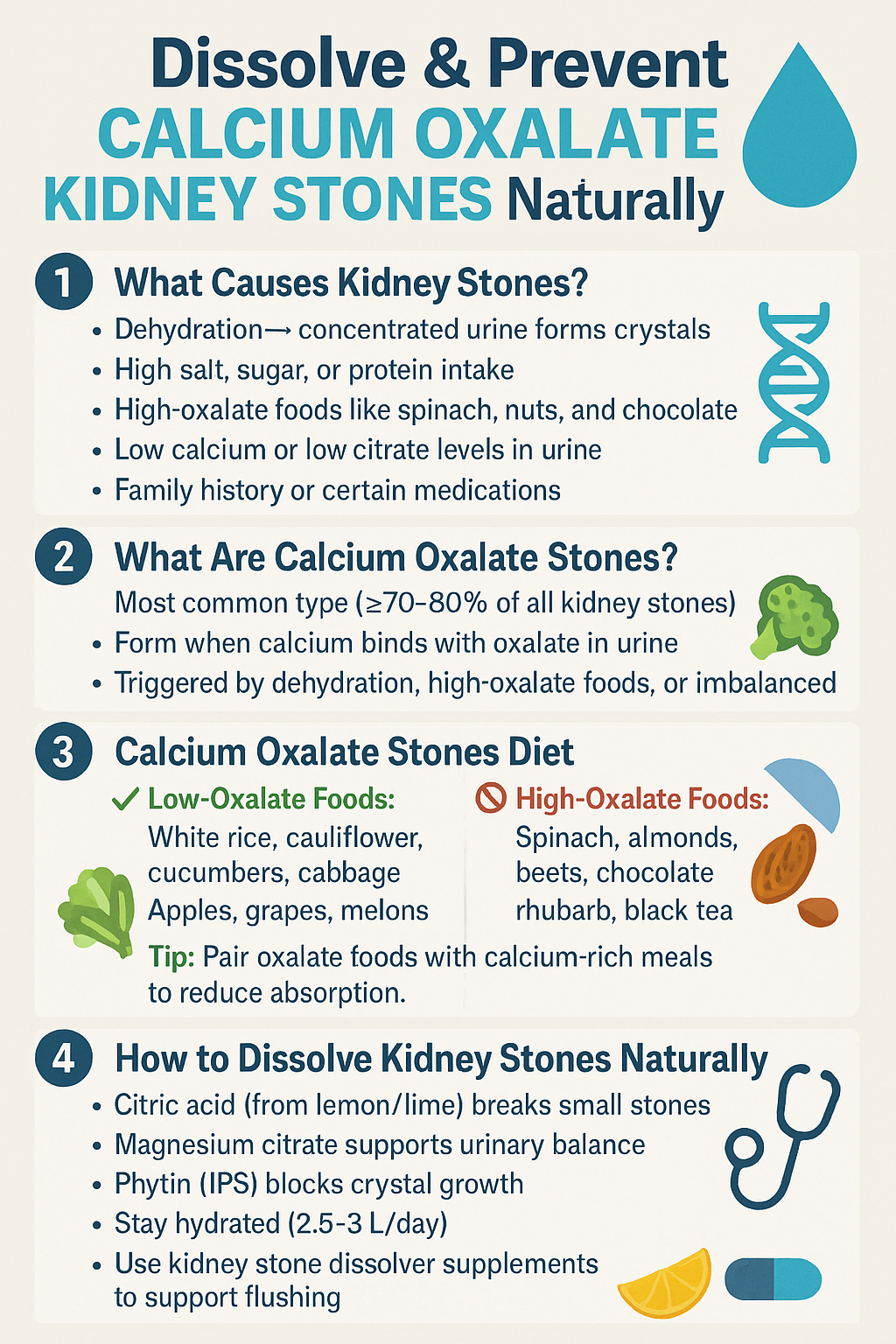 Dissolve & Prevent Calcium Oxalate Kidney Stones Naturally